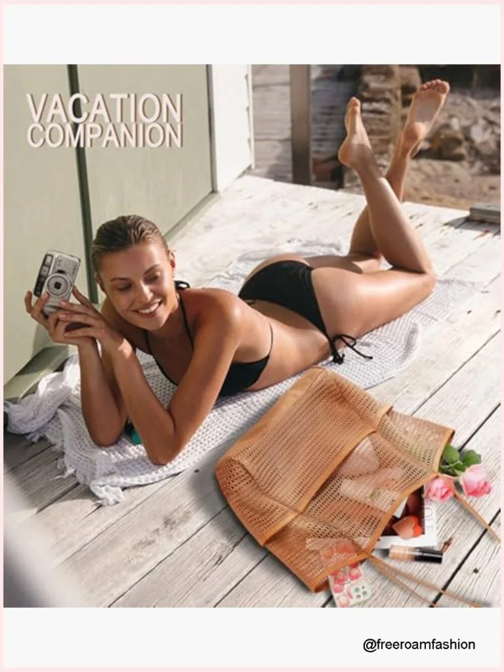 Foldable Nylon Mesh Tote Bag Hobo 23L Capacity Beach Vacation Shoulder Bag